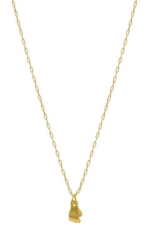 14K Gold Vermeil Mighty Hand Pendant Necklace