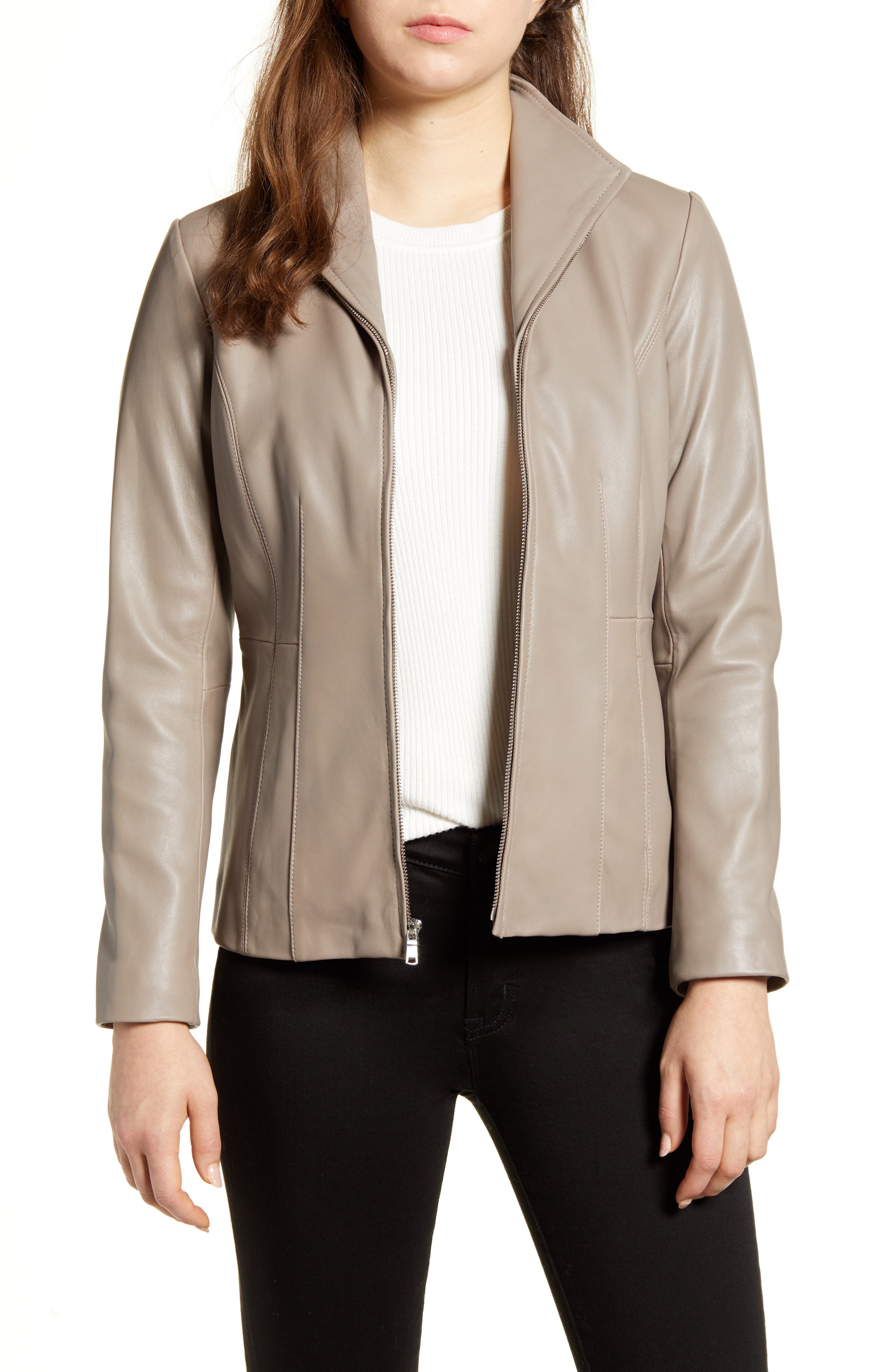 Cole Haan Signature Cole Haan Lambskin Leather Jacket In Cement