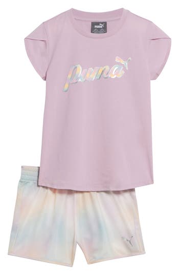 Shop Puma Kids' T-shirt & Shorts 2-piece Set In Purple/white