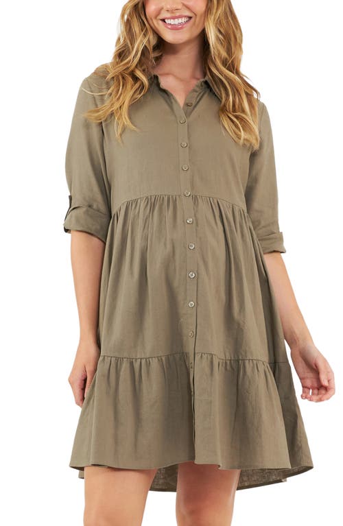 Shop Ripe Maternity Adel Linen Blend Maternity Shirtdress In Olive