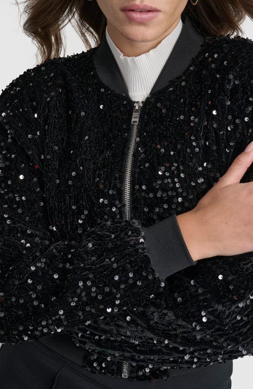 Shop Dkny Sequin Crop Bomber Jacket In Black