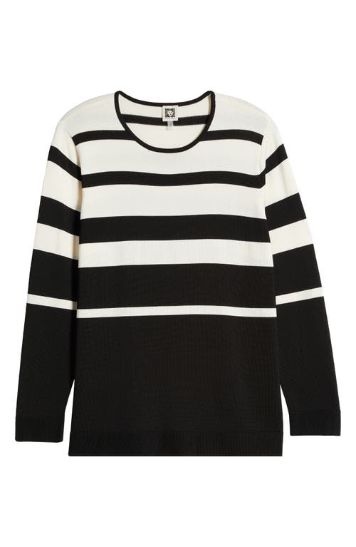 Shop Anne Klein Stripe Crewneck Sweater In Anne Black/anne White