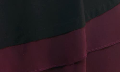 Shop Nina Leonard V-neck Tulip Top & Slim Leg Pants Set In Black/deep Wine/black