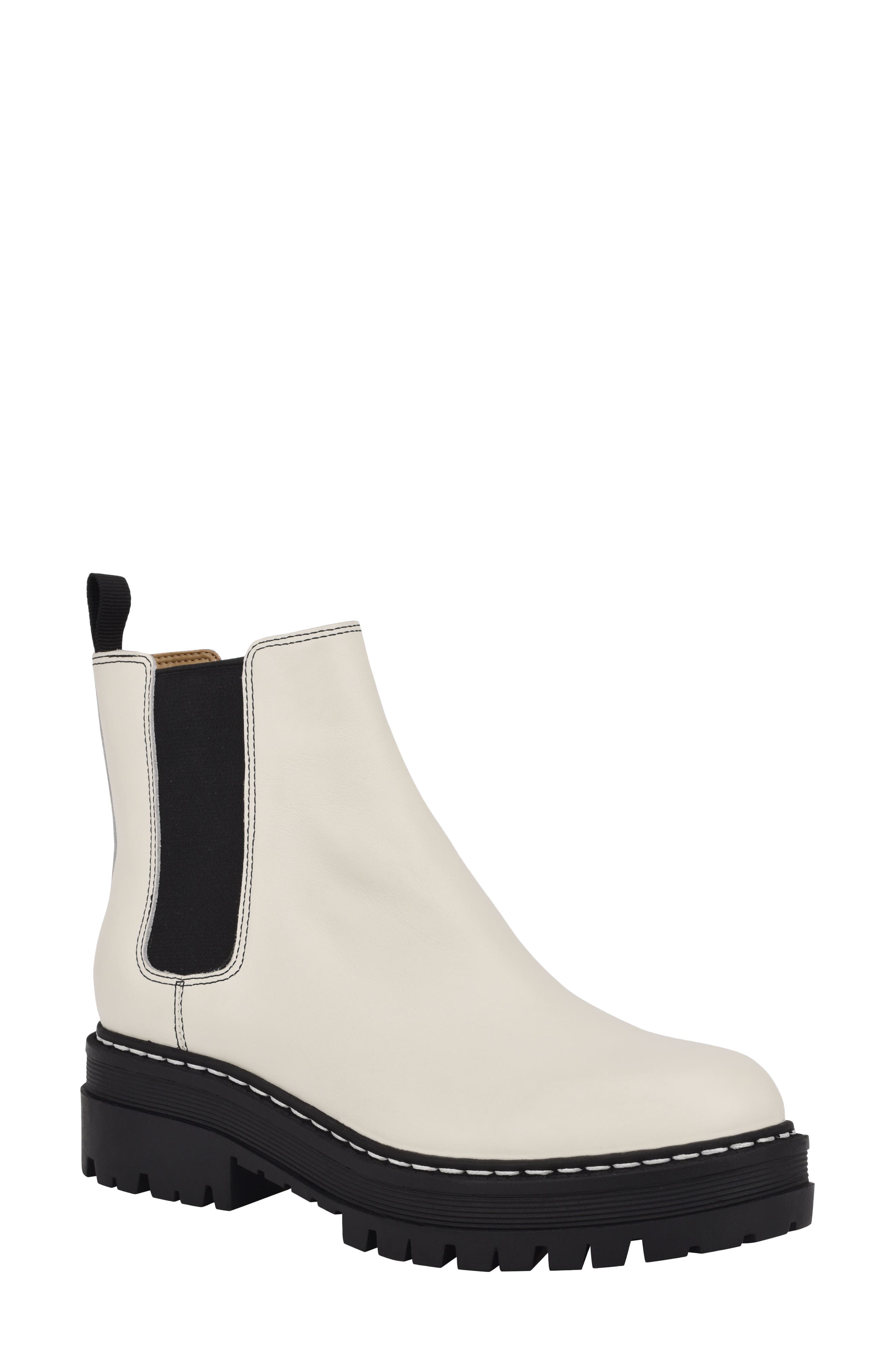 Marc Fisher Ltd Pirro Chelsea Boot In Chic Cream/ Black Leather