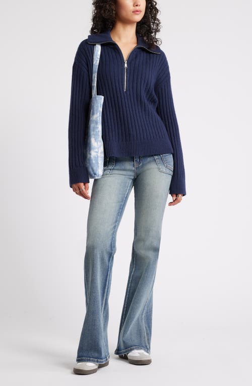 Shop Bp. Quarter Zip Cotton Blend Rib Sweater In Navy Iris