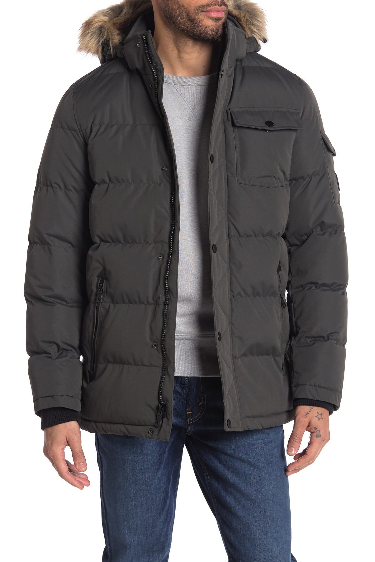 nautica faux fur trimmed down jacket