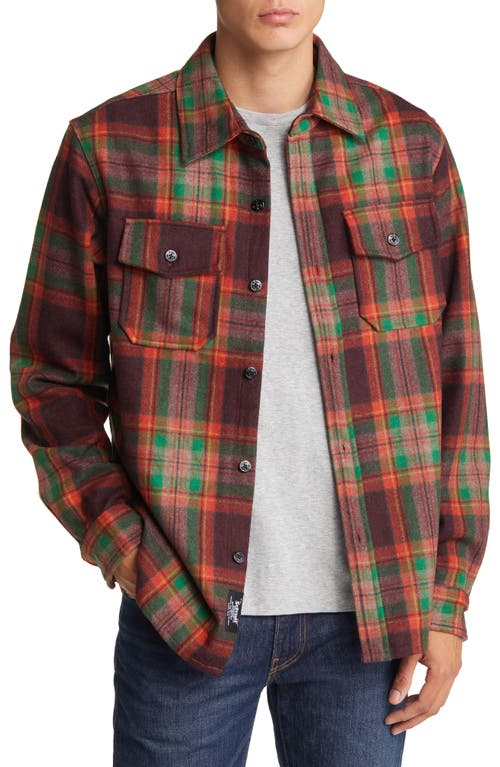 Plaid Wool Blend Button-Up Shirt Jacket in Brick