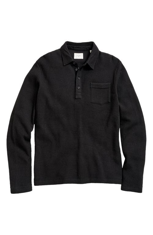 Billy Reid Drop Stitch Long Sleeve Polo in Black 