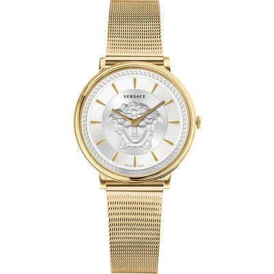 Versace V-Circle Mesh Strap Watch,