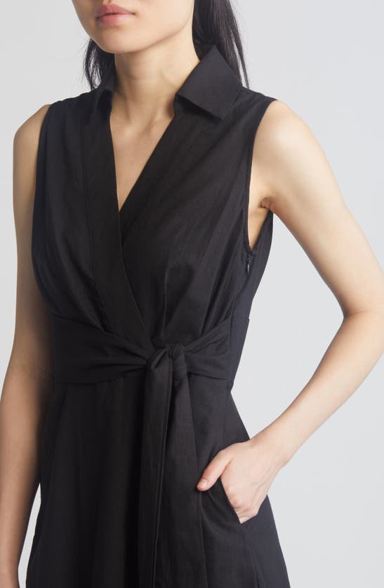 Shop Tahari Asl Sleeveless Midi Shirtdress In Black