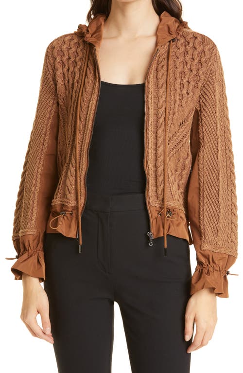 KOBI HALPERIN Lynne Mixed Knit Zip-Up Sweater Camel at Nordstrom,