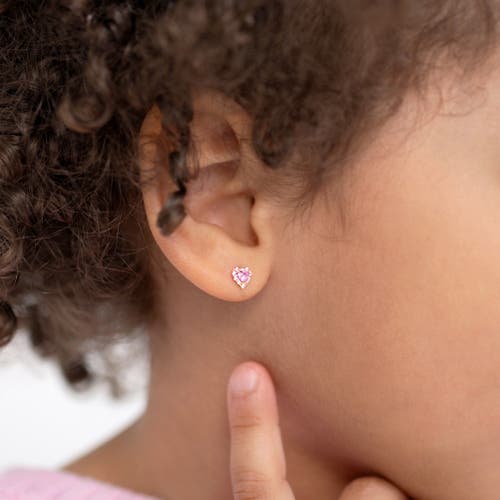 In Season Jewelry 14k Princess Heart Cubic Zirconia Earrings In Pink