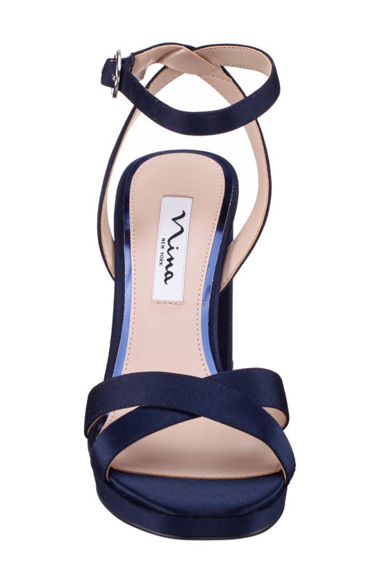 Shop Nina Shelia Ankle Strap Platform Sandal In New Navy Luster Satin