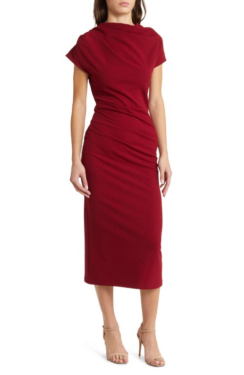 Marilyn Ruched Knit Dress in Burgundy