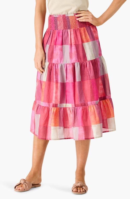 Sunset Plaid Cotton Midi Skirt in Pink Multi