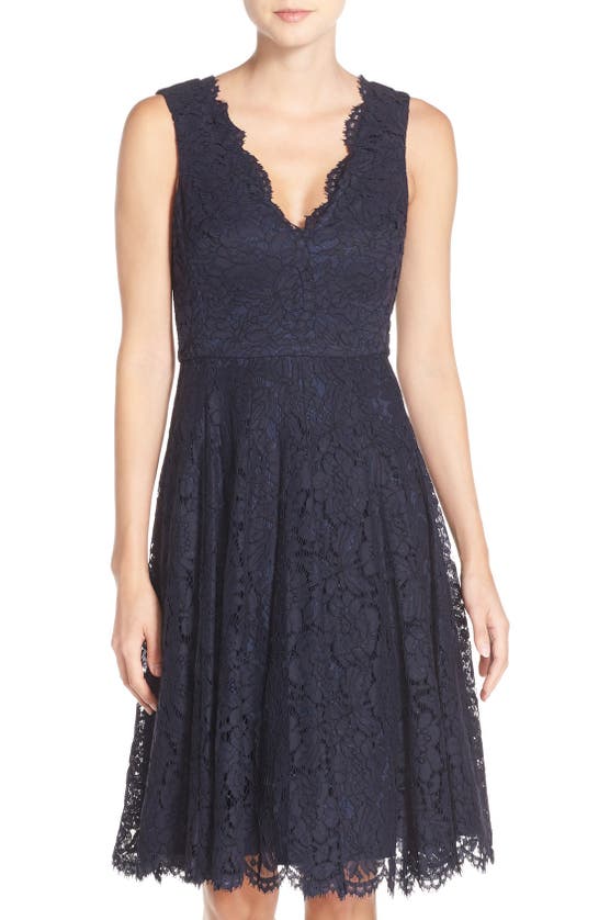 Vera Wang Lace Fit & Flare Dress In Black