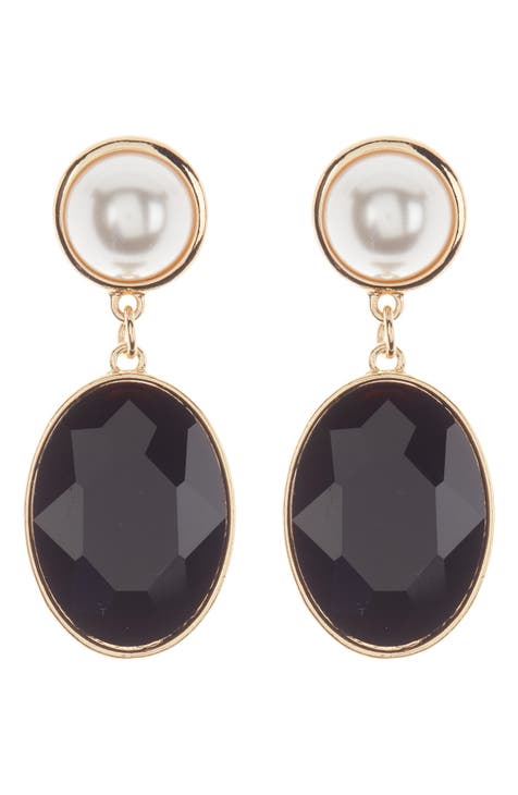 Imitation Pearl & Imitation Stone Drop Earrings
