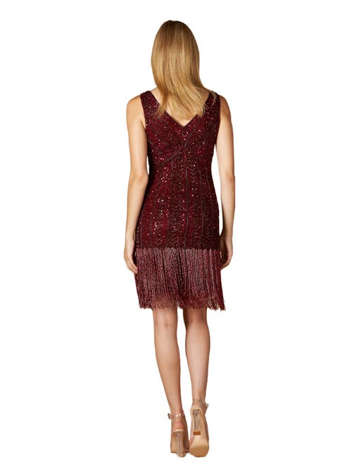 Lara New York Beaded Fringe Cocktail Dress In Wine