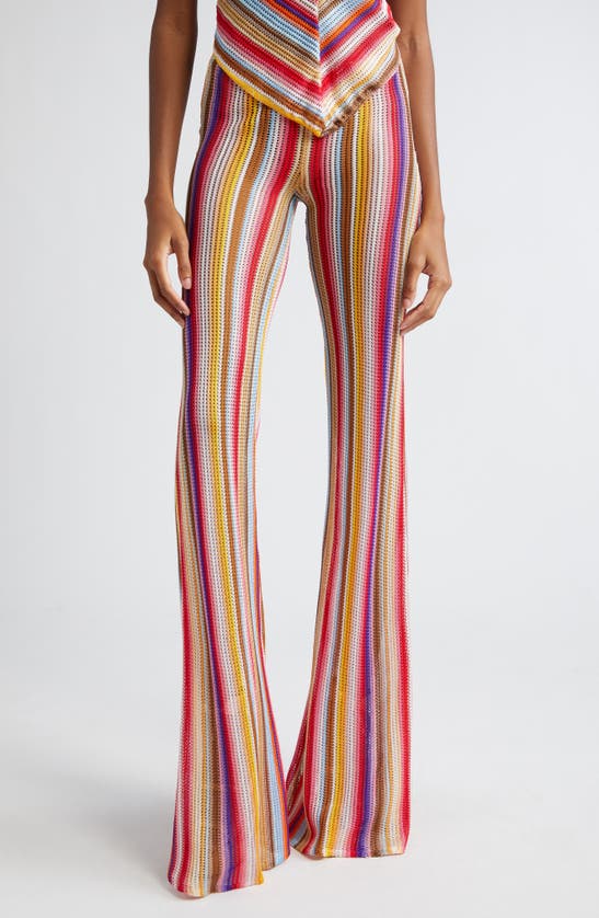Shop Missoni Stripe Knit Flare Leg Pants In Multicolor Red Stripes