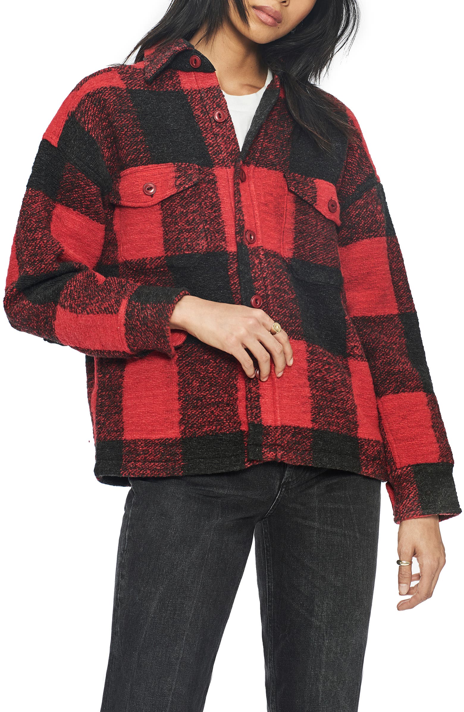 ANINE BING Bobbi Buffalo Plaid Wool Blend Flannel Jacket | Nordstrom
