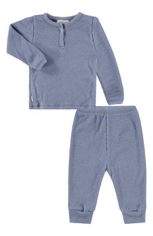 PAIGELAUREN Thermal Organic Cotton & Modal Long Sleeve Henley & Joggers Set in Blue