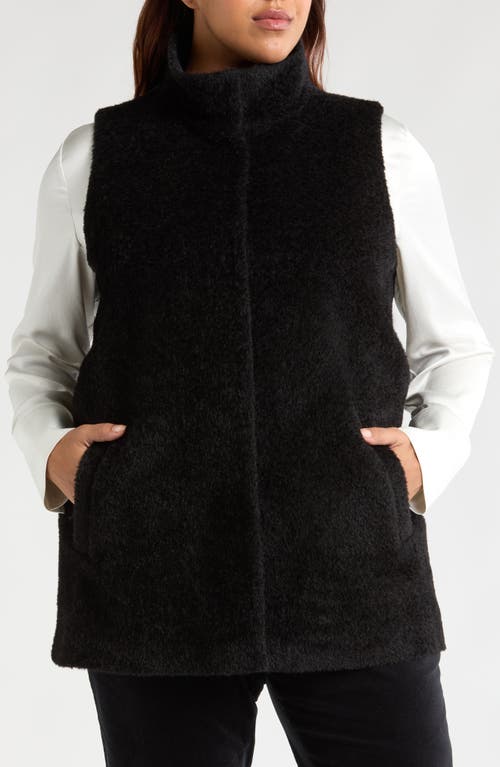 Shop Eileen Fisher High Collar Wool Blend Fleece Vest In Black