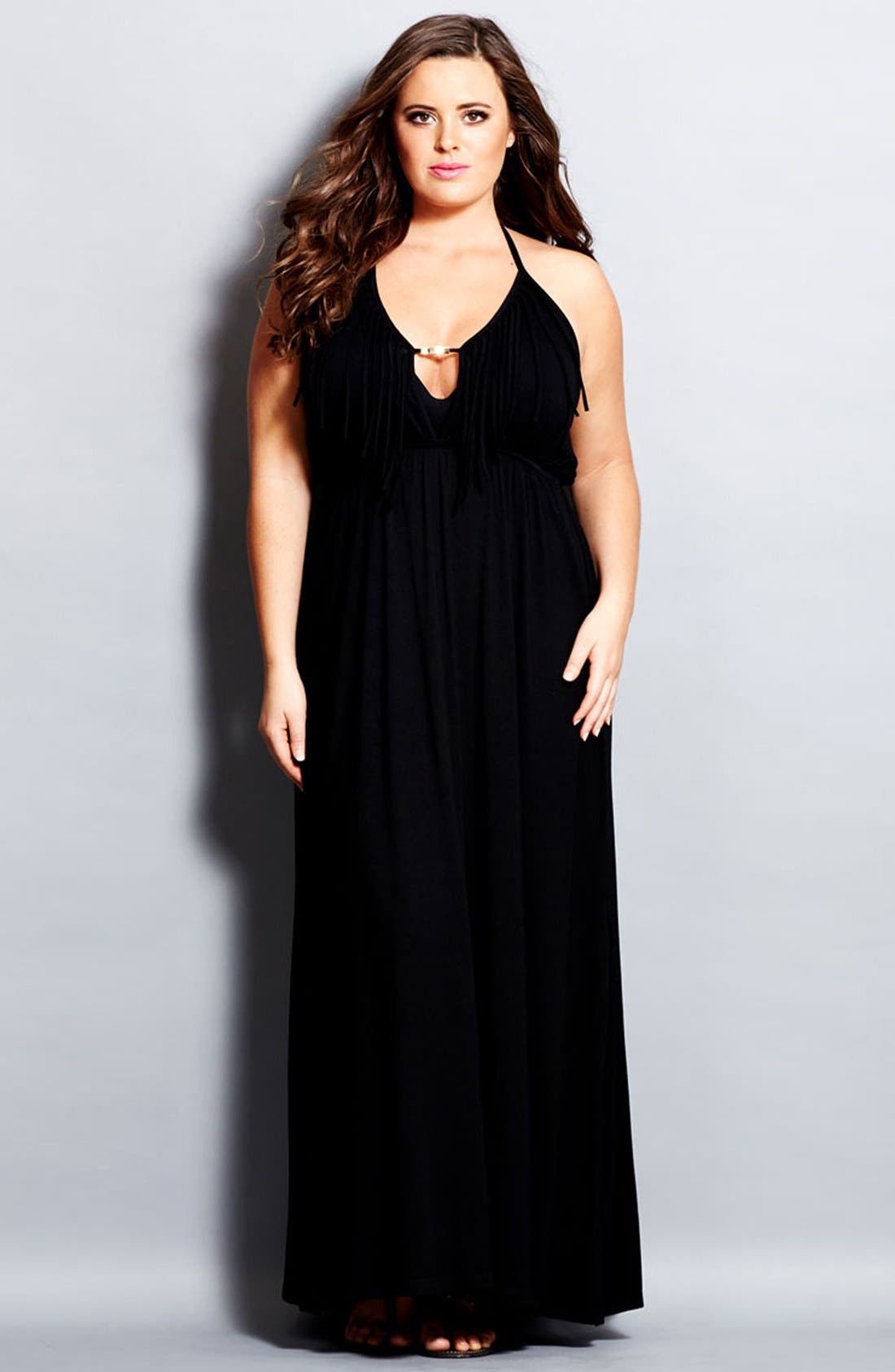 City Chic 'Festival' Fringed Halter Maxi Dress (Plus Size) Nordstrom