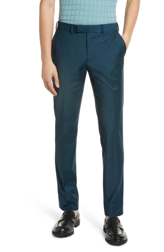 Open Edit Solid Extra Trim Wool Blend Trousers In Teal Cyrus