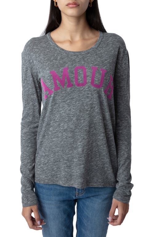 Zadig & Voltaire Willy Chine Amour Long Sleeve Graphic T-Shirt in Gris Chine/Pink