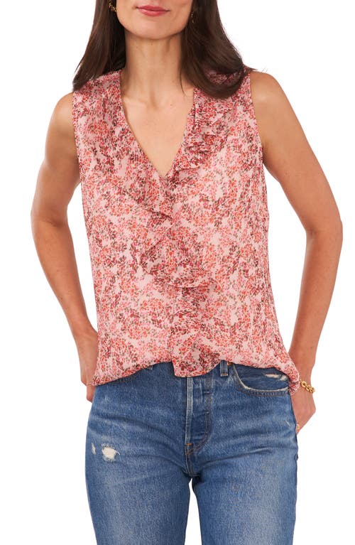 Vince Camuto Floral Ruffle Sleeveless Blouse in Fresh Pink
