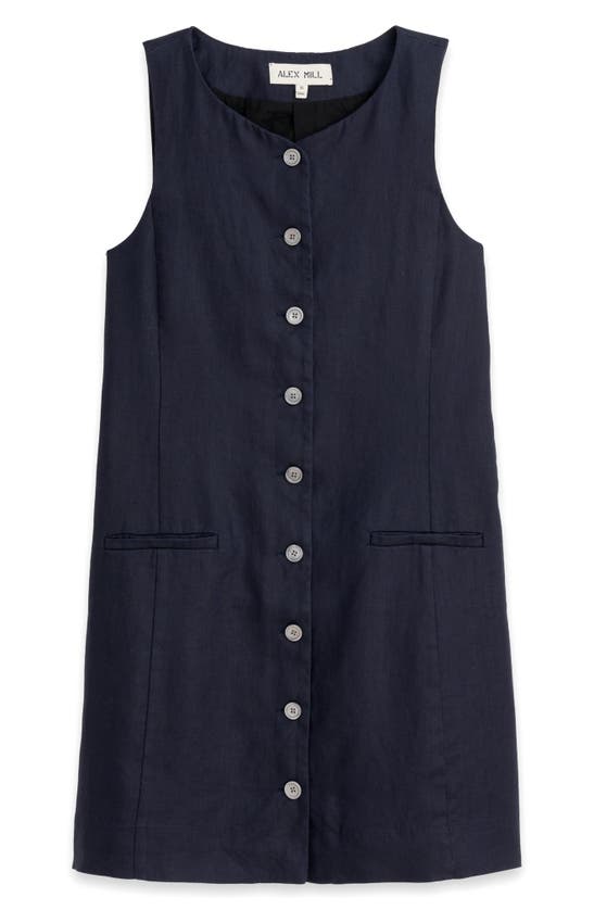 Shop Alex Mill Anna Sleeveless Button Front Linen Minidress In Dark Navy