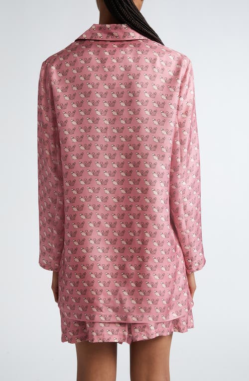 Shop Max Mara Studio Alpe Kitty Print Silk Twill Button-up Shirt In Peony