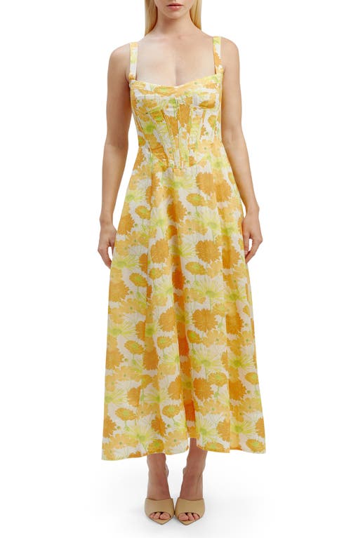 Lilah Floral Corset Midi Dress in Yellow Floral