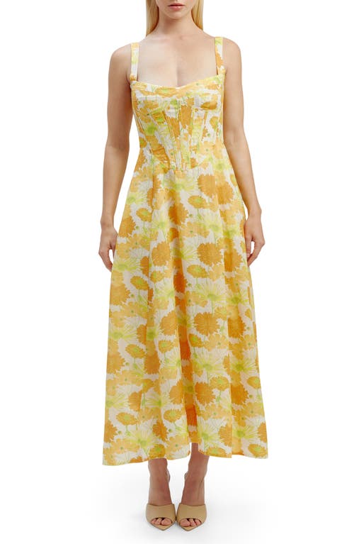 Bardot Lilah Floral Corset Midi Dress Yellow at Nordstrom,