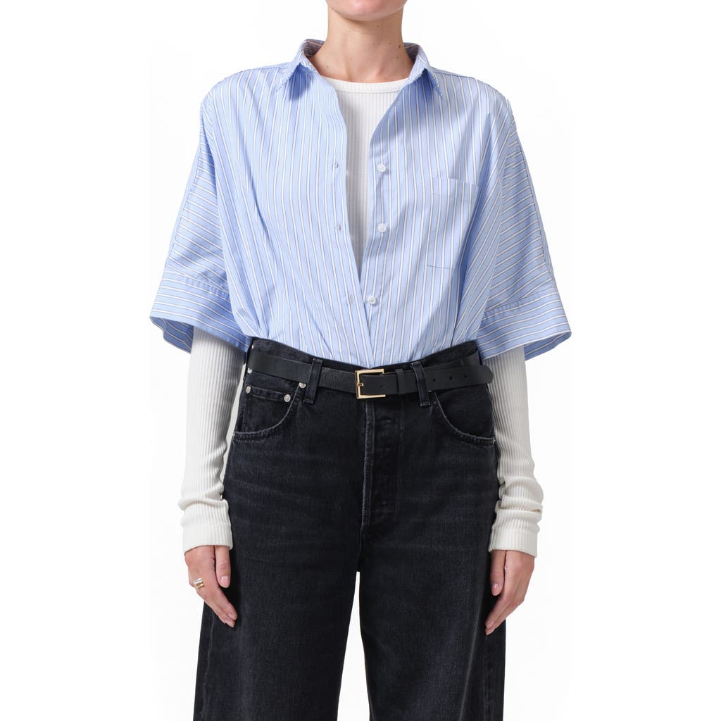 Shop Citizens Of Humanity Claire Origami Elbow Sleeve Cotton Button-up Shirt In Melissani Stripe