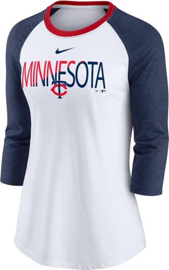 Women's Nike White/Heathered Royal Chicago Cubs Color Split Tri-Blend  3/4-Sleeve Raglan T