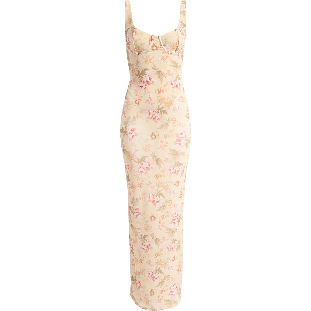 House Of Cb Robina Floral Bustier Bodice Gown In Sun Bleached