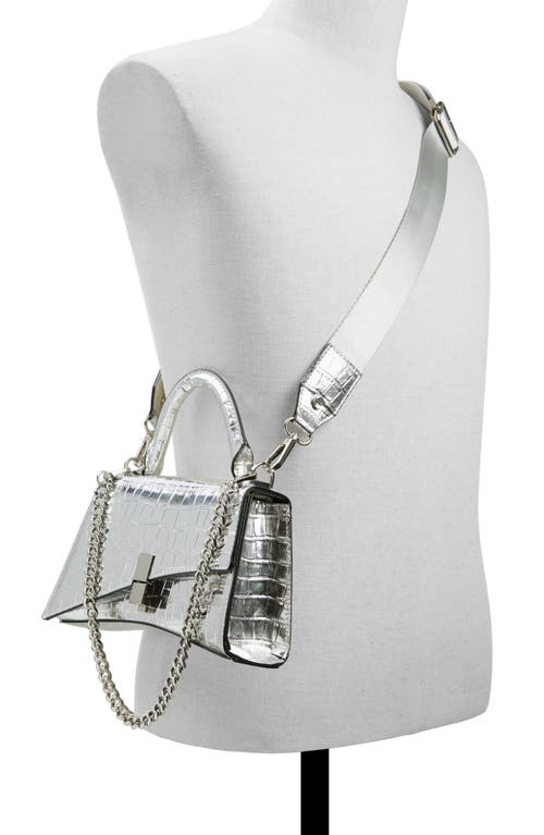 Aldo Croc Embossed Faux Leather Top Handle Bag In Silver
