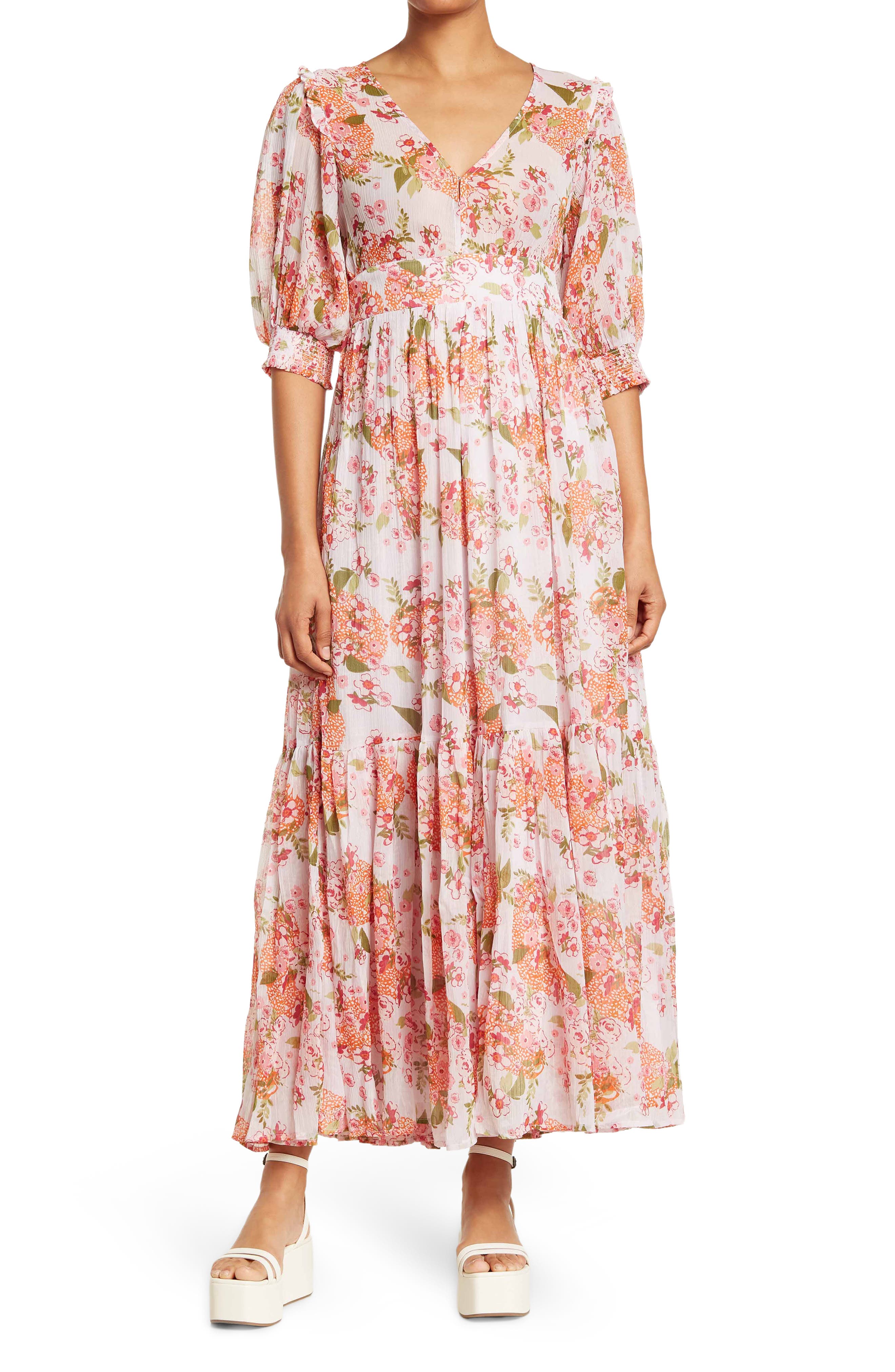 pink maxi dress with sleeves