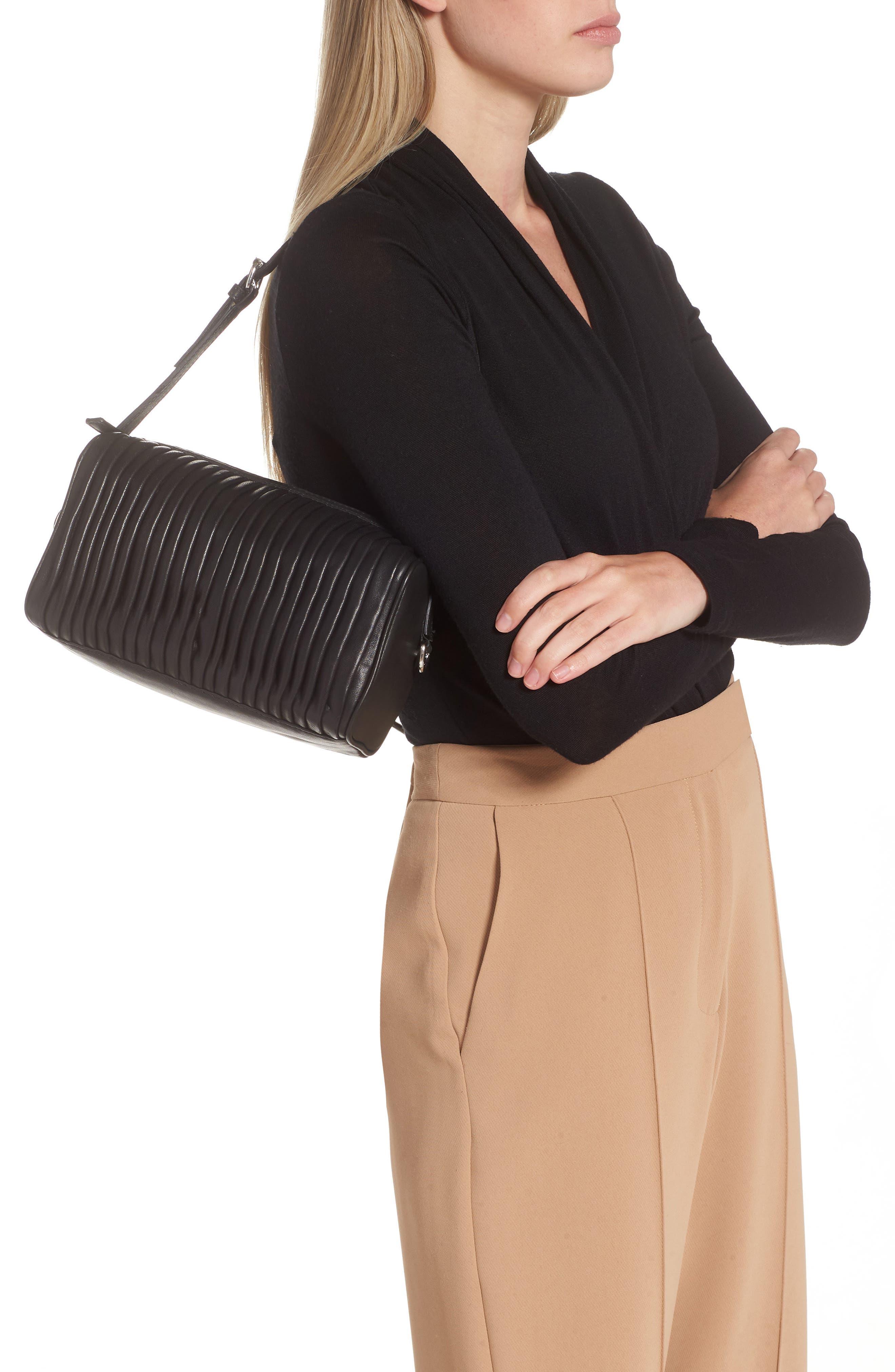 Topshop Plissé Leather Shoulder Bag 