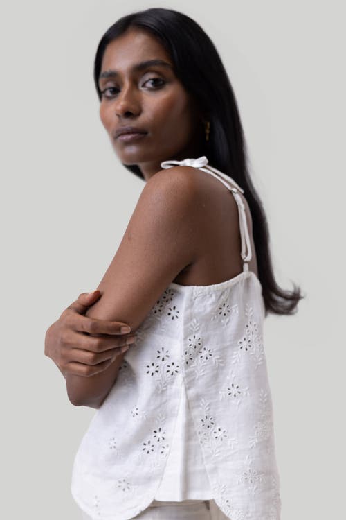 Reistor Women's Tie-up Camisole White Hemp Top In Coconut White