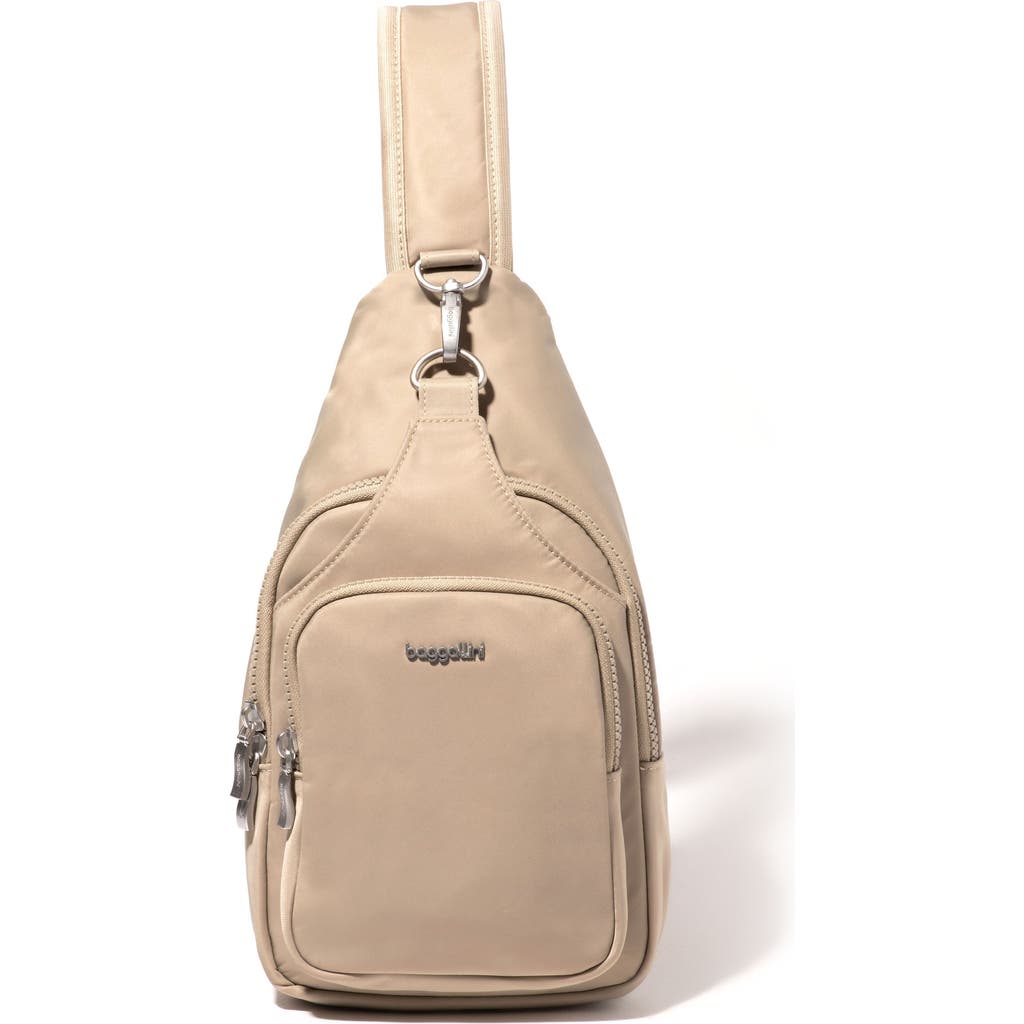 Baggallini Central Park Sling Bag In Taupe Twill