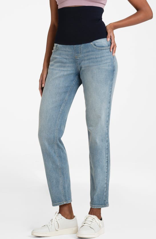 Shop Seraphine Tapered Leg Postpartum Jeans In Light Blue