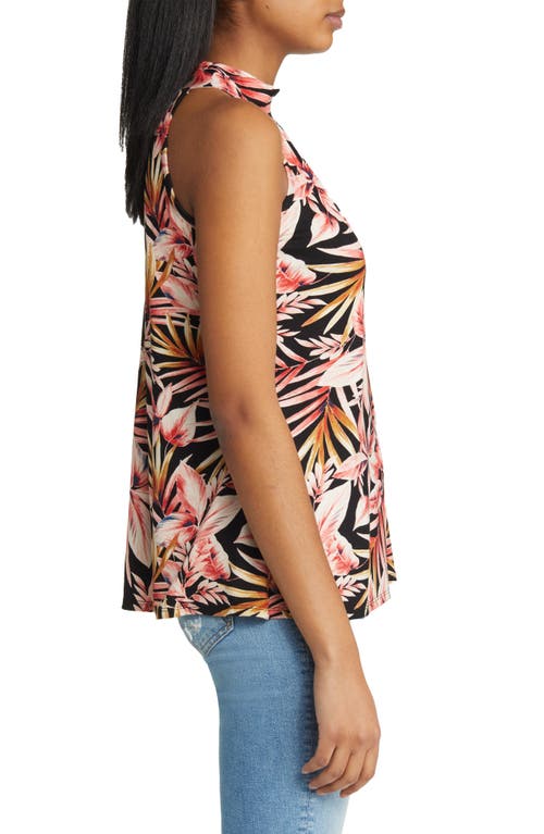 Shop Loveappella Palm Print Cutout Mock Neck Halter Top In Black/marsala