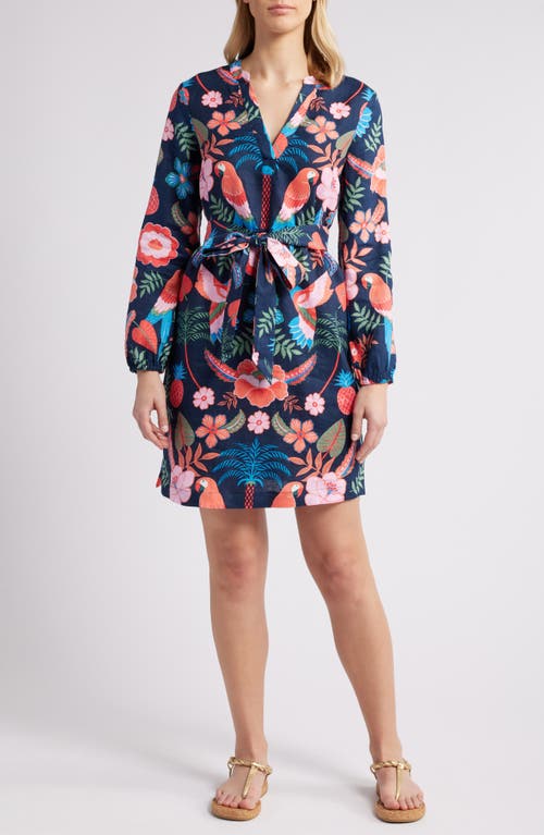 Boden Cleo Floral Print Long Sleeve Linen Dress Multi Tropic Parrot at Nordstrom,