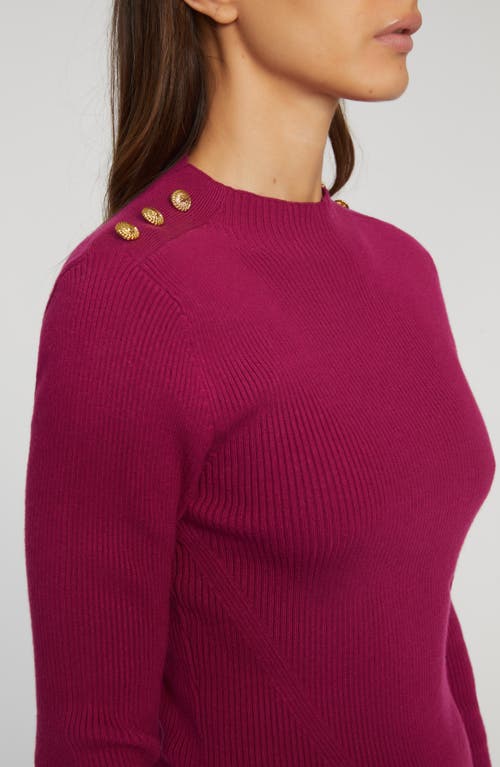 Shop Elie Tahari The Yana Button Shoulder Rib Sweater In Palace Pink