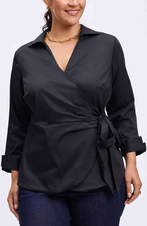 Shop Foxcroft Salina Cotton Wrap Shirt In Black