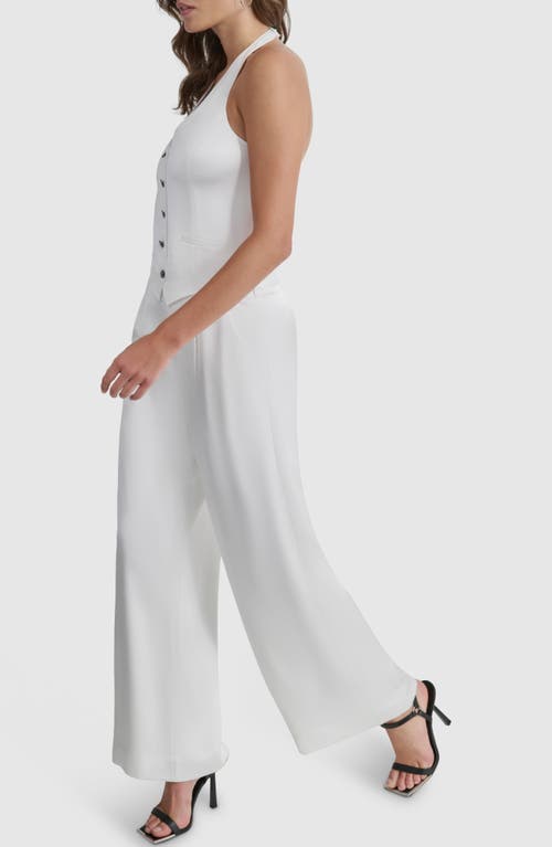 Shop Dkny Halter Tuxedo Jumpsuit In Ivory