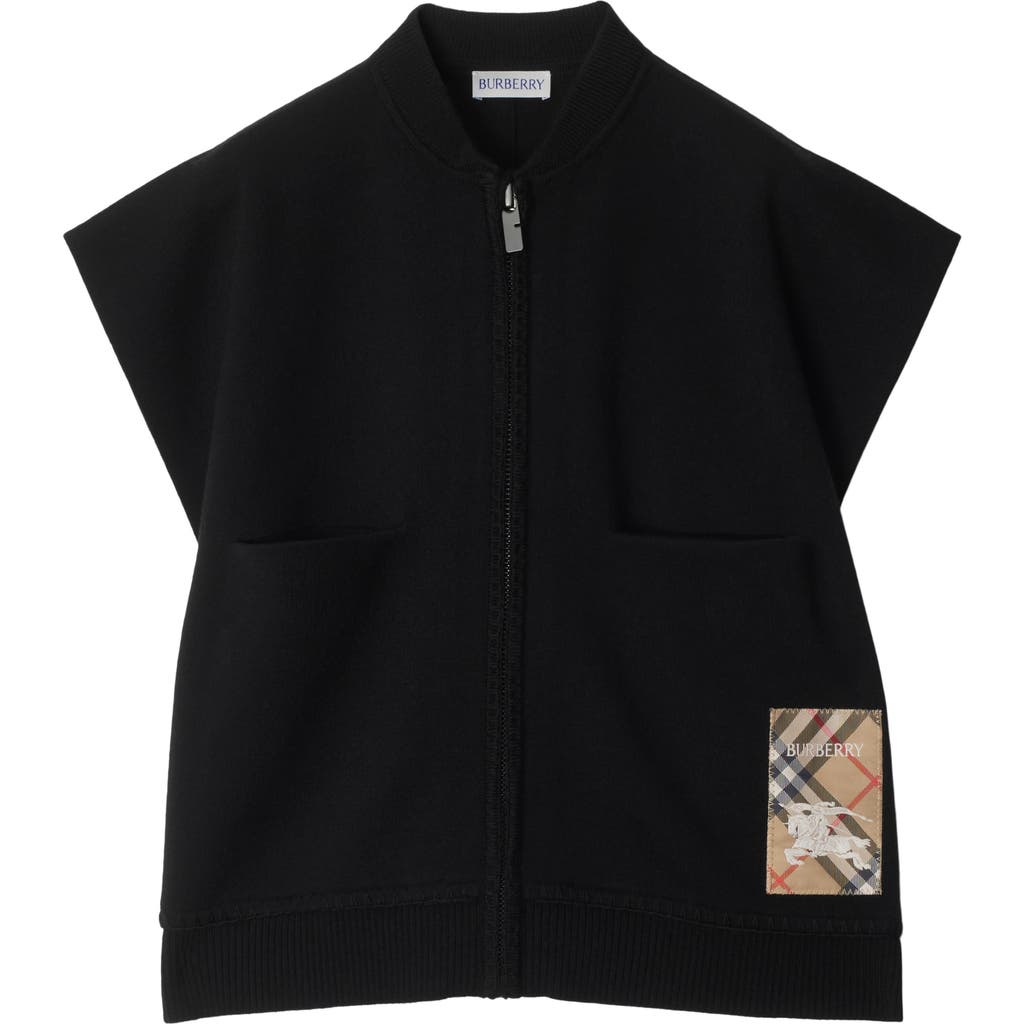 Shop Burberry Check Label Wool Blend Cape In Black