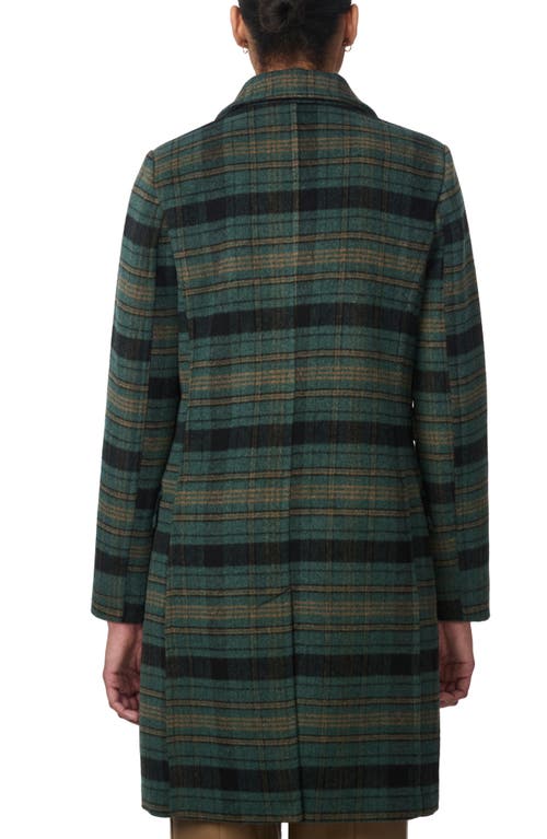 Shop Bernardo Plaid Double Breasted Coat In Green Plain